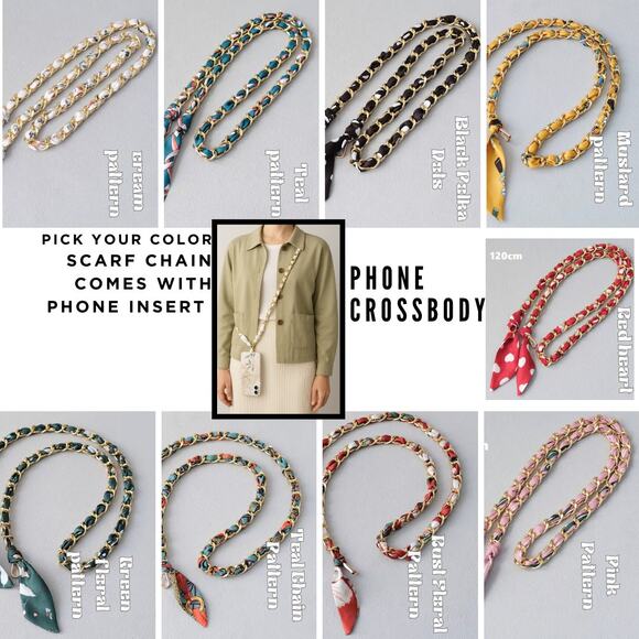 Retail $45 Scarf Twill Chain Phone or Bag Crossbody*47 inches* PICK your color* - Picture 1 of 11